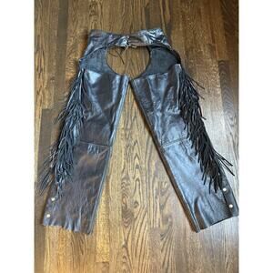Yukon Jack Leather Motorcycle Chaps M Roses Fringe
